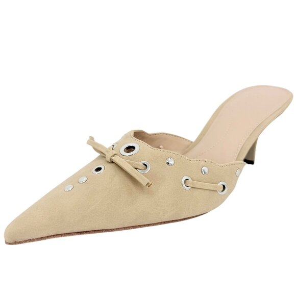 Time and Tru Women's Studded Kitten Heel Tan Mules Shoes Size 9 NWOB - Picture 3 of 12